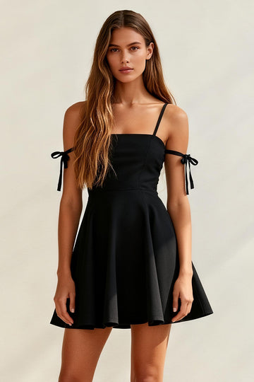 A Line Cold Shoulder Little Black Dress with Bow